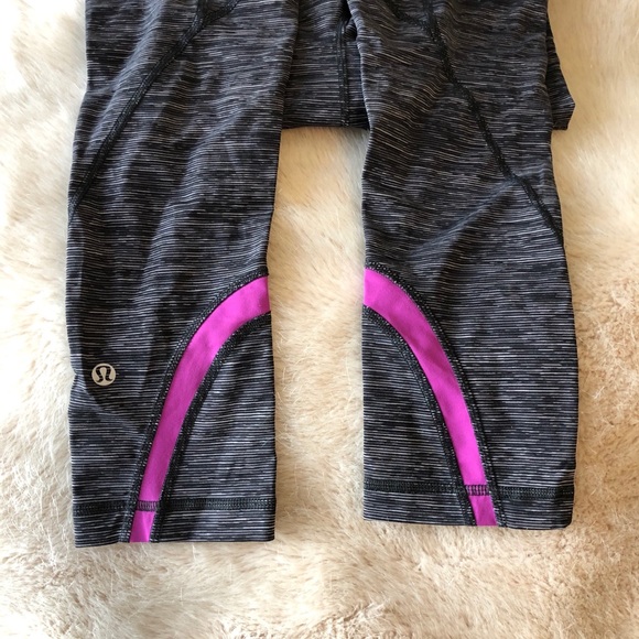Soulcycle Dark Grey and Fuschia Lululemon Run Inspire Crop Leggings - Picture 8 of 8